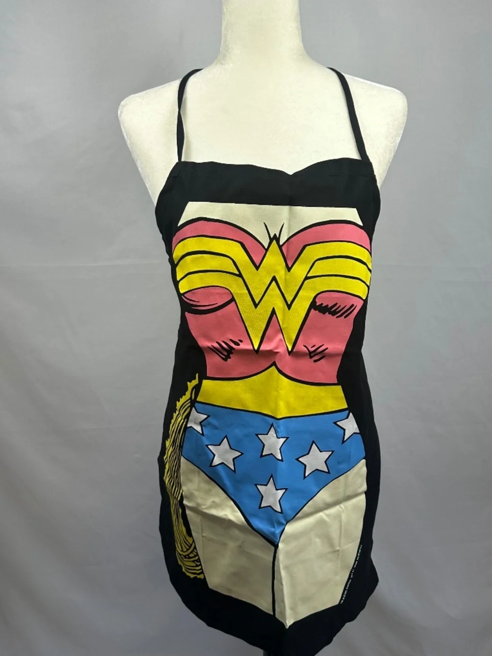 Women's Wonder Women Body Black Bib Apron, Red Gold Blue Cooking, Projects